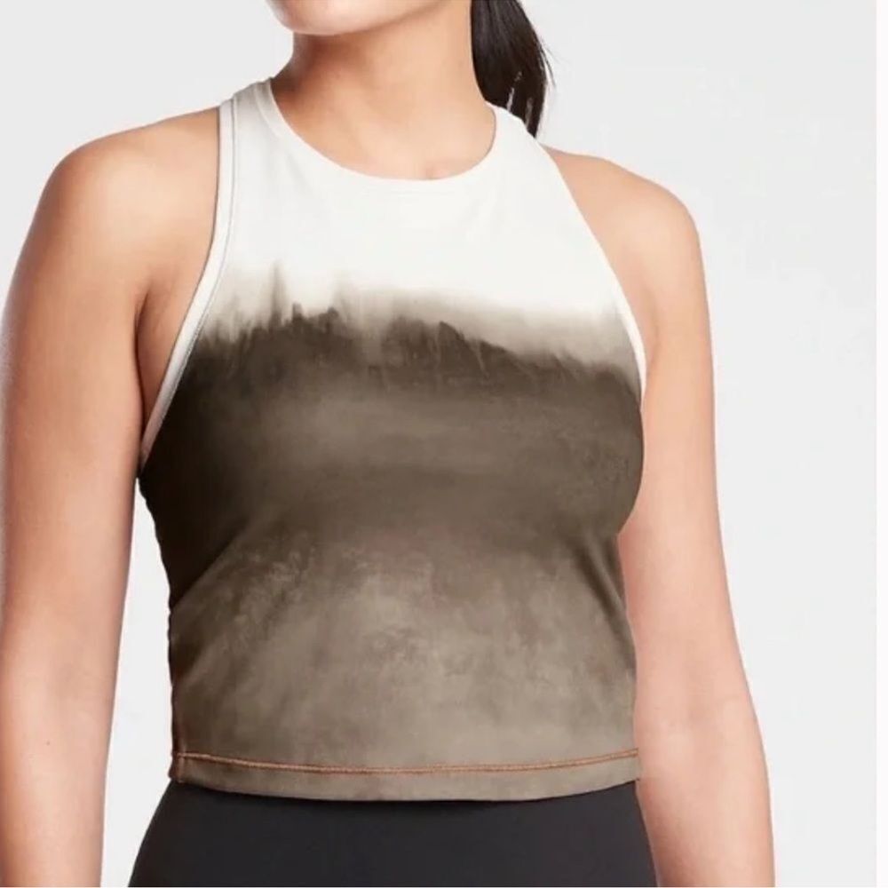 NWT! Athletes Shanti Watercolor Stripe Crop Tank Top in Mortar Mushroom